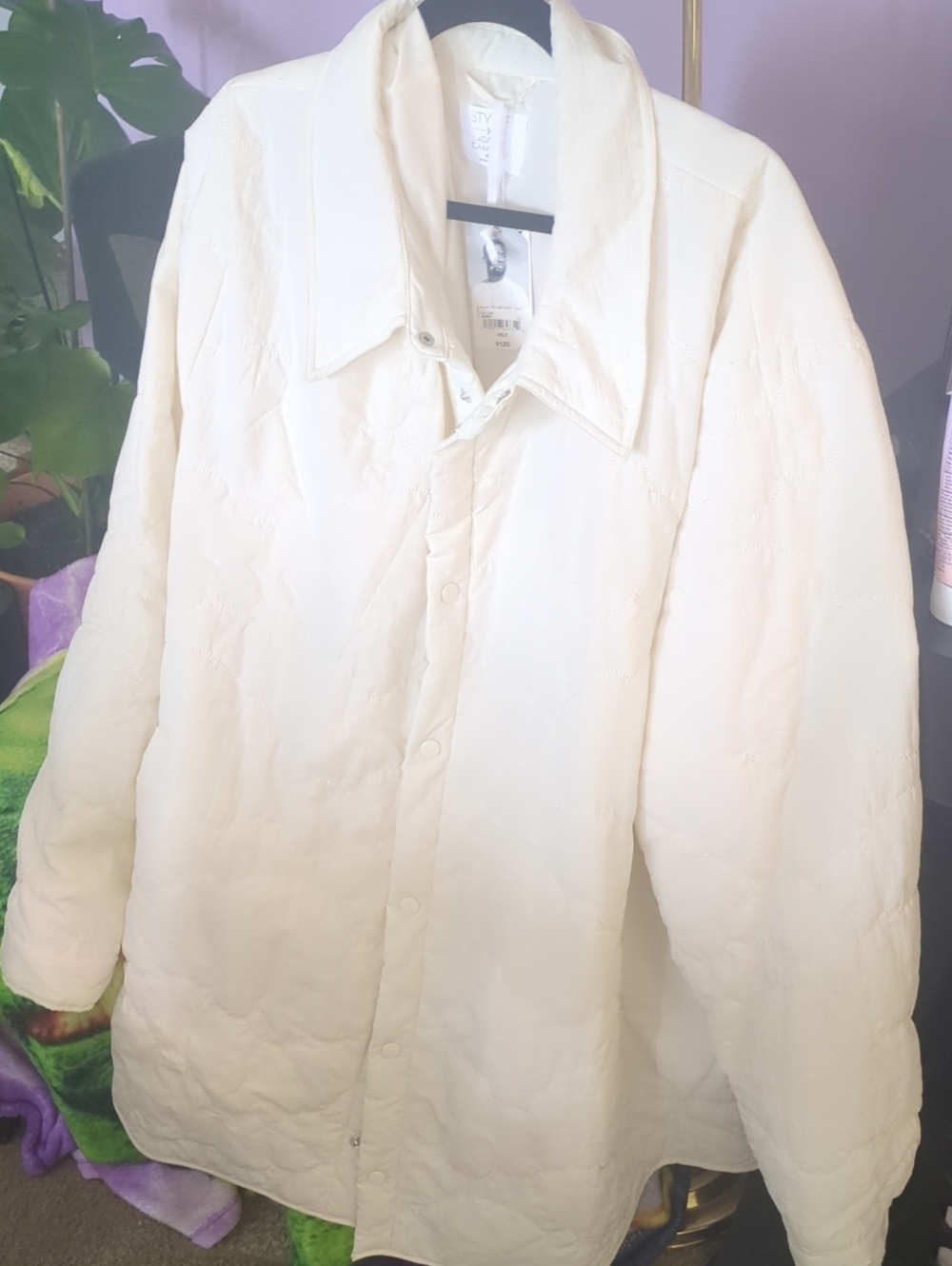 STYLUS Cream Quilted Button-Front Puffer Jacket